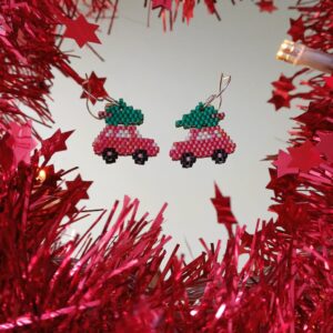 Cercei din mărgele - Crăciun - Mașinuța roșie