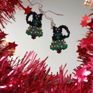 Cercei din mărgele - Crăciun - Pisica din brad