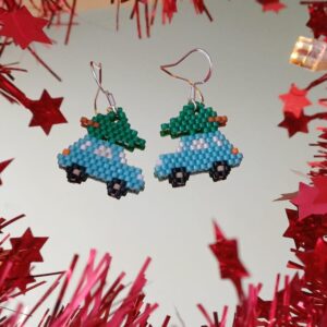 Cercei din mărgele - Crăciun - Mașinuța albastră
