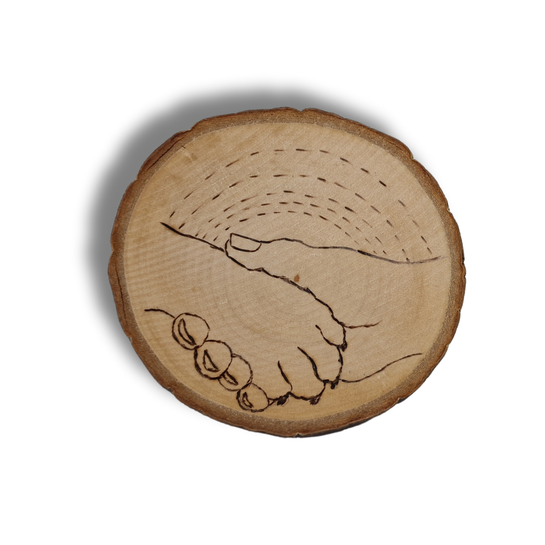 Suport pentru cană/pahar pirogravat manual pe felie de lemn - imagine 2