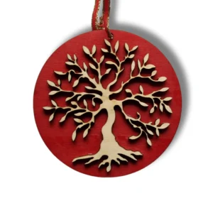 Glob de Crăciun din lemn cu copacul vieții roșu