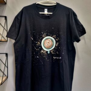 tricou bumbac, marimea L, pictat manual, cafea