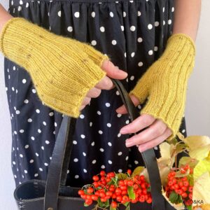 Manusi galbene lana naturala Fara Degete Tricotate Manual