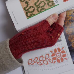 Manusi rosii lana naturala Fara Degete Tricotate Manual