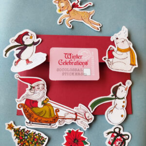 Stickere / Autocolante cu tematica de Craciun si iarna cu plicul ambalaj mos craciun urs polar pinguin om zapada brad craciunita cadou