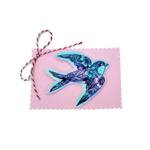 martisticker autocolant martisor holografic cu randunica si flori